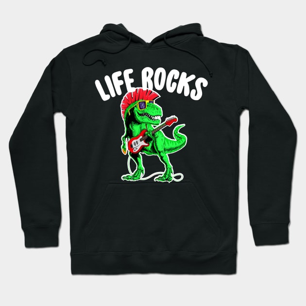 Life Rocks For Dinosaur Rock And Roll Birthday Party Boys Hoodie by totemgunpowder